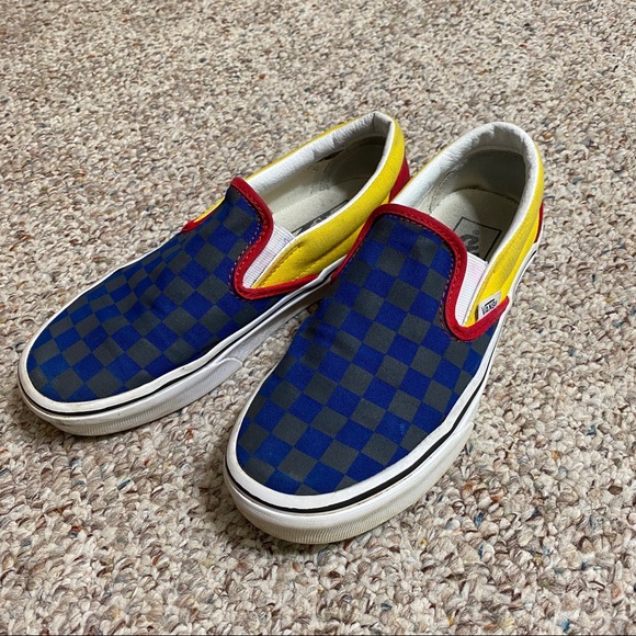 multi colored vans slip on